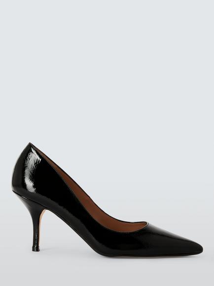 John Lewis Adrianna Leather Pointed Toe Stiletto Heel Court Shoes, Black, Black