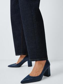 John Lewis Alba Leather Pointed Toe Block Heel Court Shoes, Azul - view 2, Azul