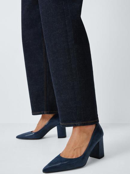 John Lewis Alba Leather Pointed Toe Block Heel Court Shoes, Azul - view 2, Azul