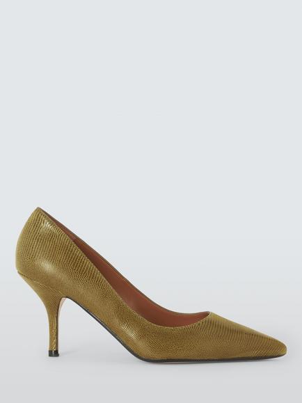 John Lewis Adrianna Leather Pointed Toe Stiletto Heel Court Shoes, Green, Olive