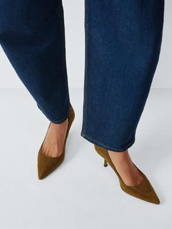 John Lewis Adrianna Leather Pointed Toe Stiletto Heel Court Shoes, Green - view 2, Olive