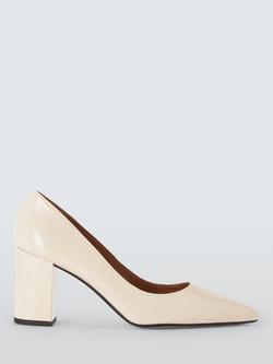 John Lewis Alba Leather Pointed Toe Block Heel Court Shoes, Buttermilk, Buttermilk