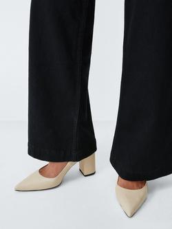 John Lewis Alba Leather Pointed Toe Block Heel Court Shoes, Buttermilk - view 2, Buttermilk