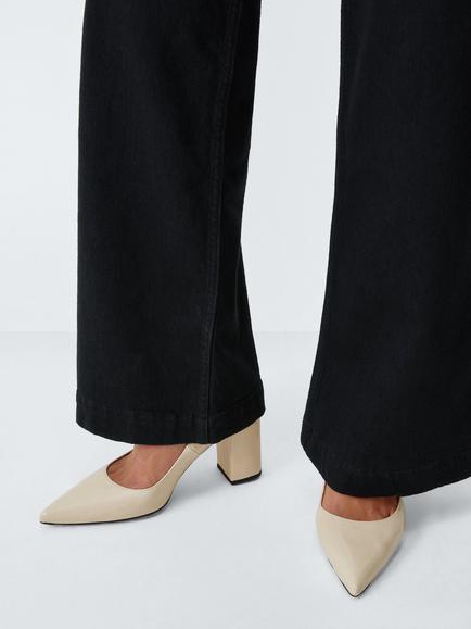 John Lewis Alba Leather Pointed Toe Block Heel Court Shoes, Buttermilk - view 2, Buttermilk