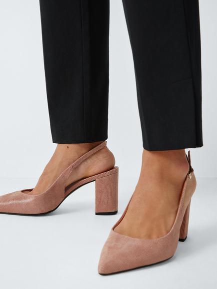 John Lewis Cinnamon Leather Block Heel Slingback Court Shoes, Rosa - view 2, Rosa