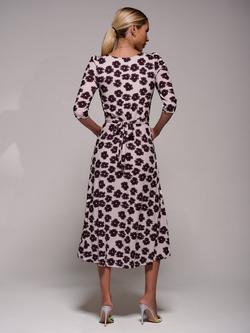 Jolie Moi 3/4 Sleeve Jersey Midi Dress, Beige Floral - view 2, Beige Floral