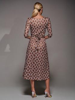 Jolie Moi 3/4 Sleeve Jersey Midi Dress, Brown Geo - view 2, Brown Geo