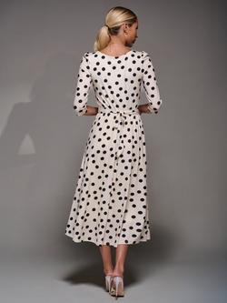 Jolie Moi 3/4 Sleeve Jersey Midi Dress, Beige Polka Dot - view 2, Beige Polka Dot