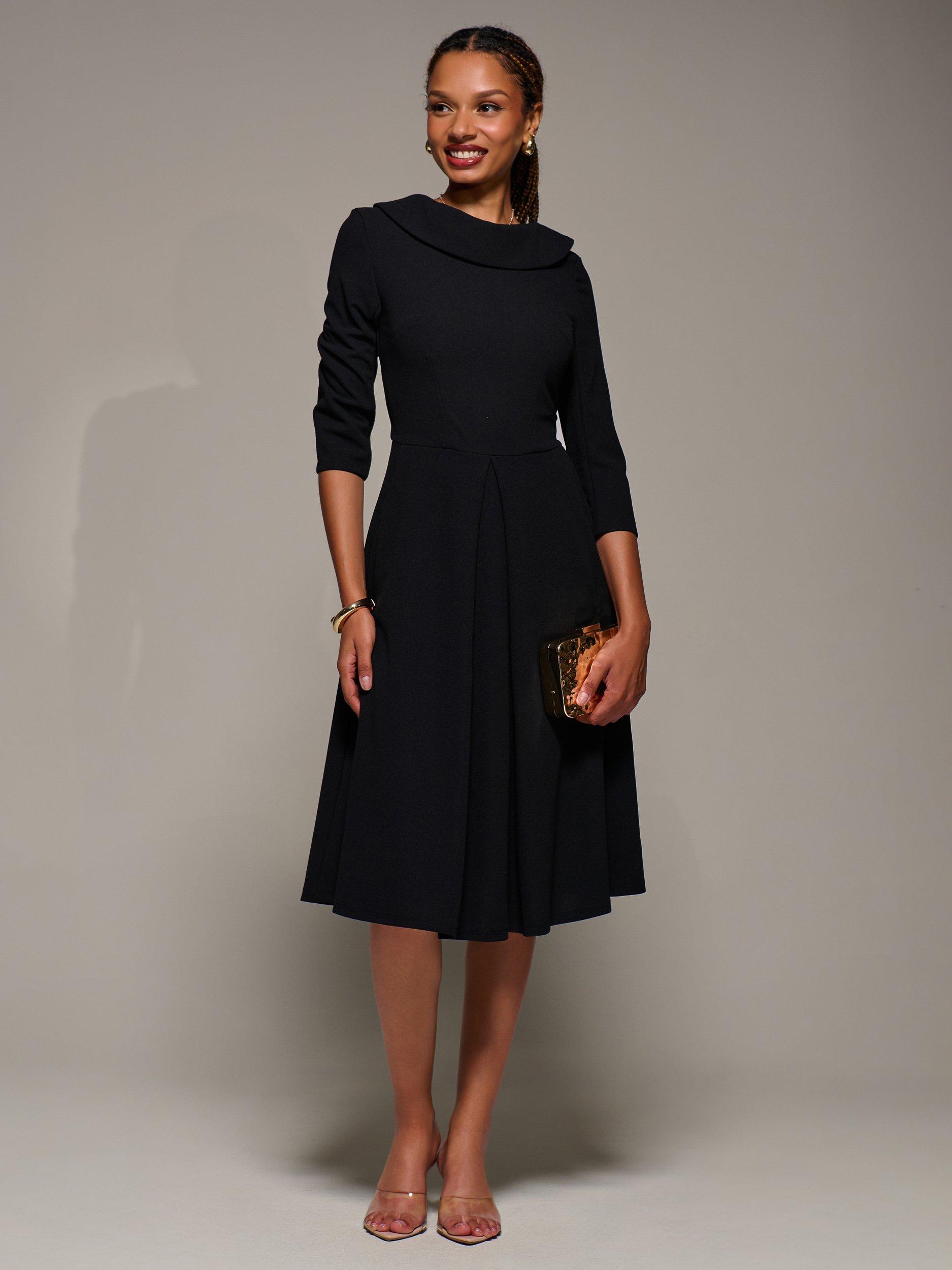 Product image 1 of 6, which shows Jolie Moi Roll Neck Flared Dress, Black, 8