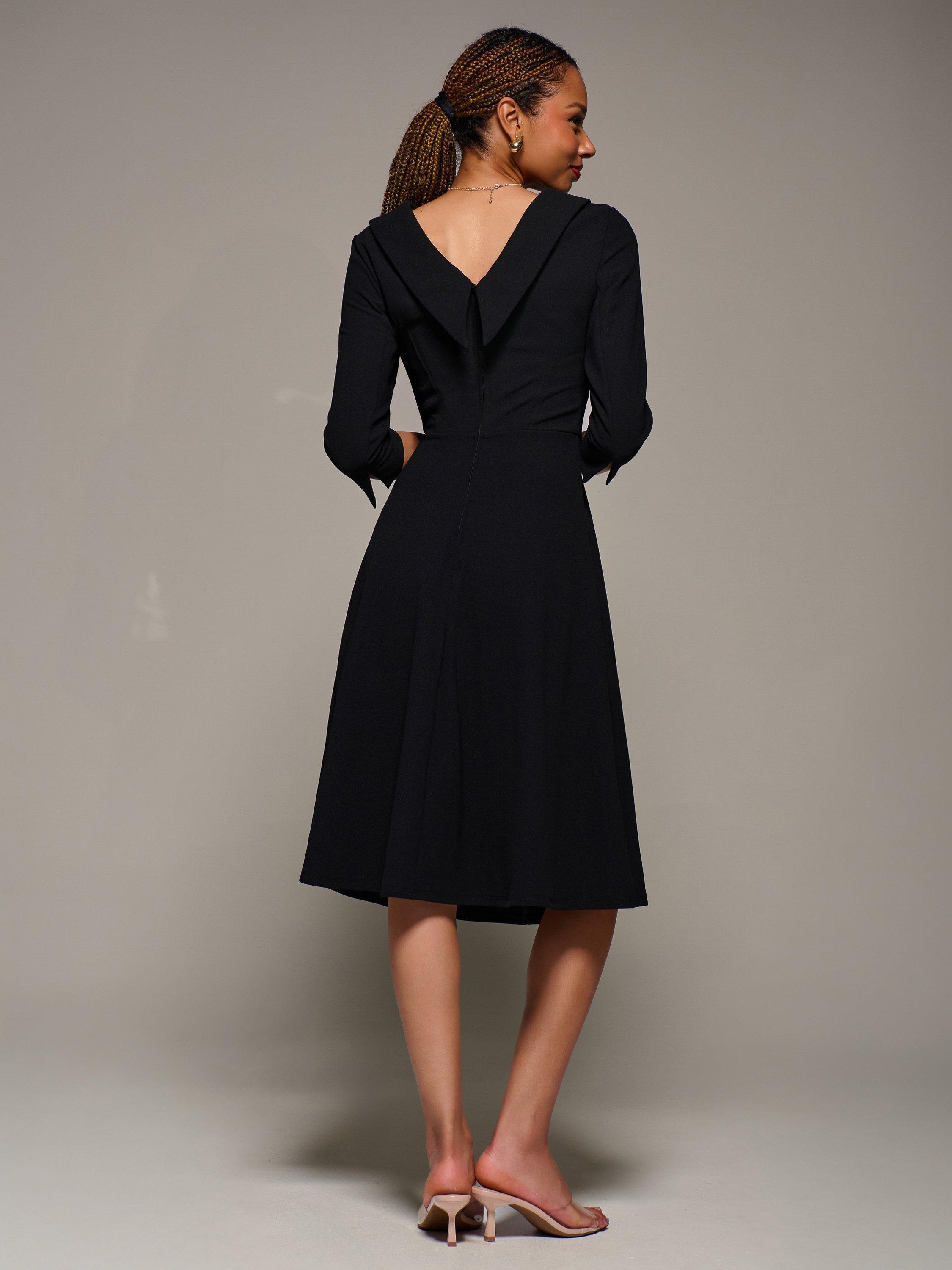 Product image 2 of 6, which shows Jolie Moi Roll Neck Flared Dress, Black, 8