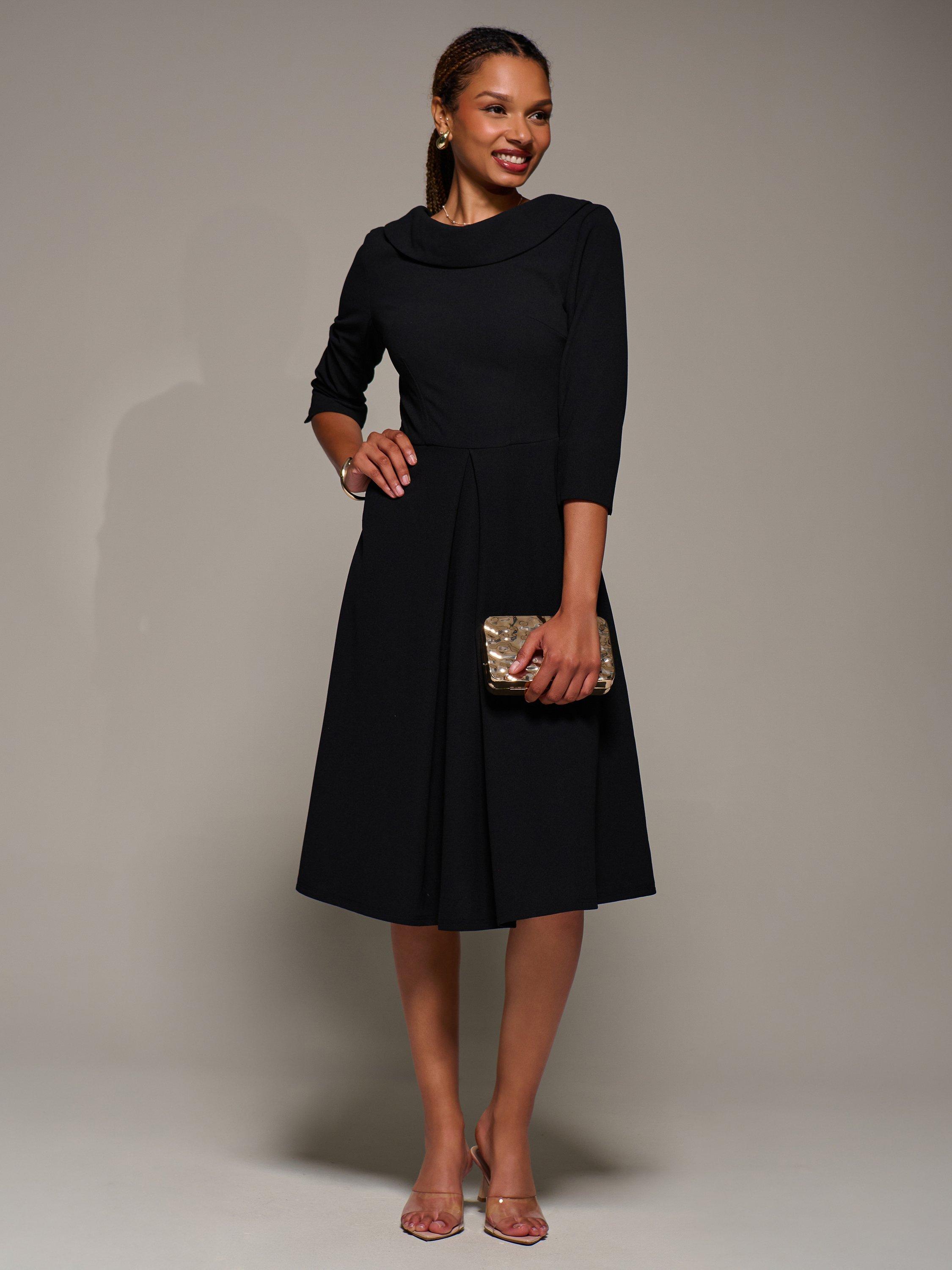 Product image 3 of 6, which shows Jolie Moi Roll Neck Flared Dress, Black, 8