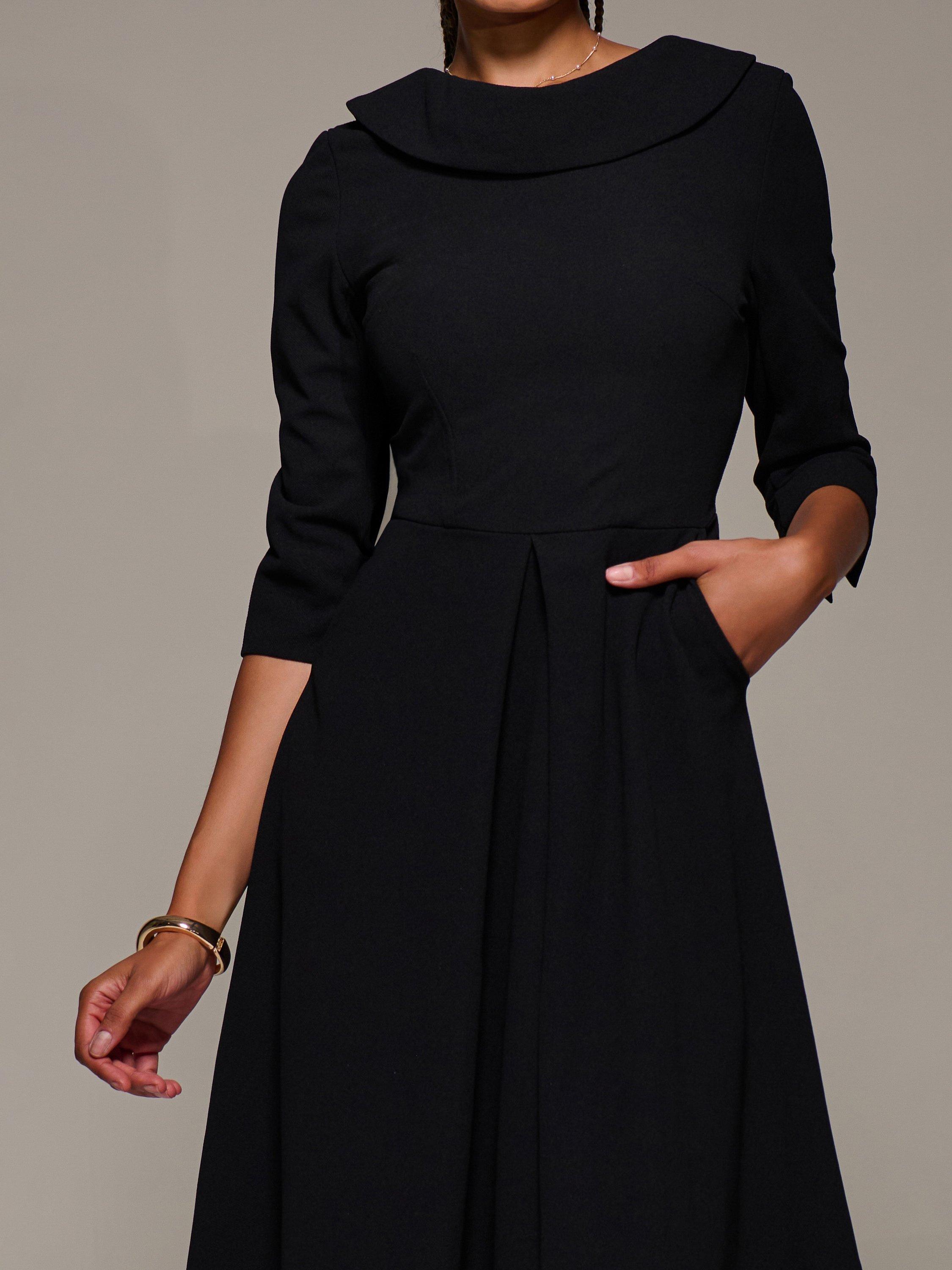 Product image 4 of 6, which shows Jolie Moi Roll Neck Flared Dress, Black, 8