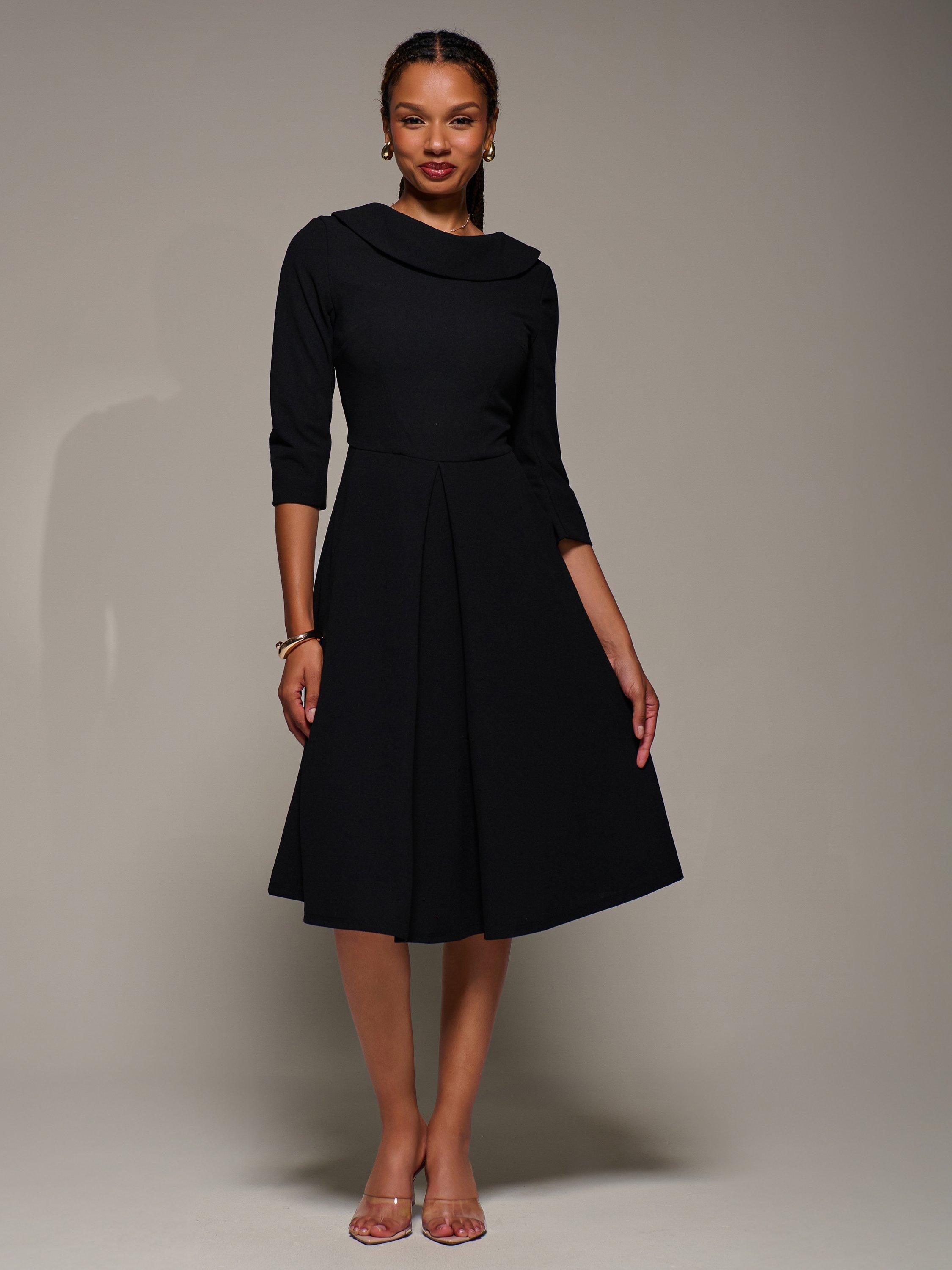 Product image 5 of 6, which shows Jolie Moi Roll Neck Flared Dress, Black, 8