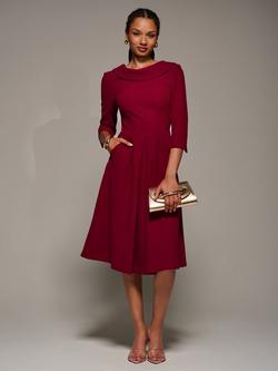Jolie Moi Roll Neck Flared Dress, Red, Red
