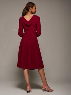 Jolie Moi Roll Neck Flared Dress, Red - view 2, Red