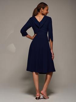 Jolie Moi Roll Neck Flared Dress, Navy - view 2, Navy