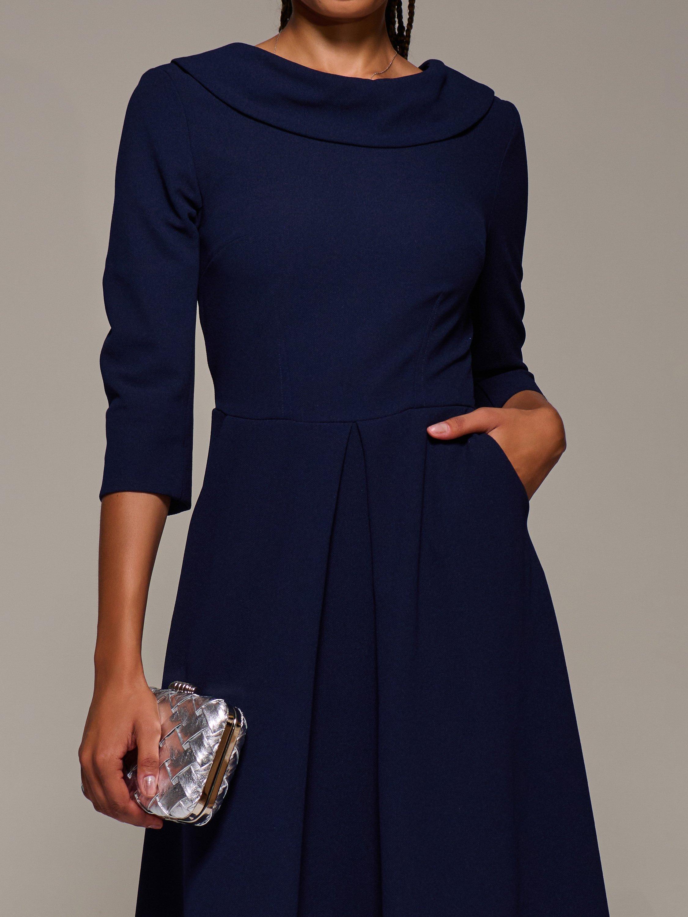 Product image 4 of 6, which shows Jolie Moi Roll Neck Flared Dress, Navy, 8