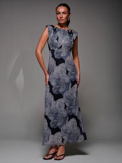 Jolie Moi Abstract Sleeveless Slash Neck Mesh Maxi Dress, Black Abstract