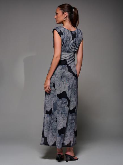 Jolie Moi Abstract Sleeveless Slash Neck Mesh Maxi Dress - view 2, Black Abstract