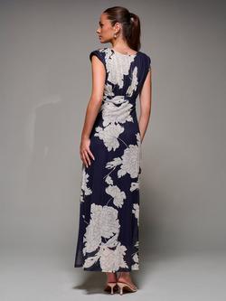 Jolie Moi Sleeveless Slash Neck Mesh Maxi Dress, Navy Floral - view 2, Navy Floral