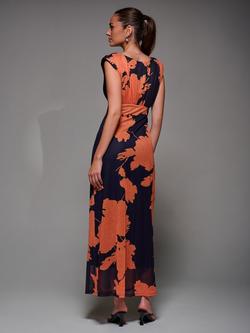 Jolie Moi Sleeveless Slash Neck Mesh Maxi Dress, Orange Floral - view 2, Orange Floral