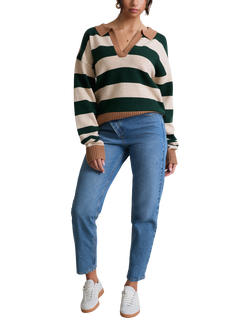 Hay Life Rocky Knitted Striped Rugby Shirt, Green/Multi, Green/Multi