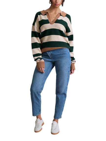 Hay Life Rocky Knitted Striped Rugby Shirt, Green/Multi, Green/Multi