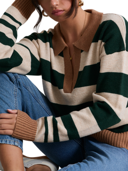 Hay Life Rocky Knitted Striped Rugby Shirt, Green/Multi - view 2, Green/Multi