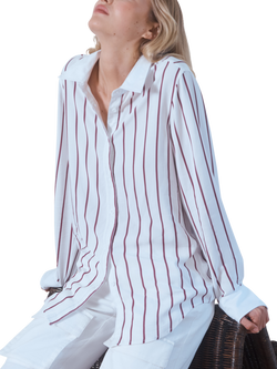 Hay Life Bakehouse Boyfriend Striped Shirt, White/Purple - view 2, White/Purple