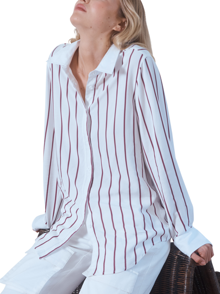 Hay Life Bakehouse Boyfriend Striped Shirt, White/Purple - view 2, White/Purple