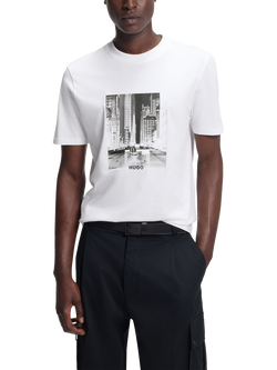 BOSS Cotton Regular Fit Short Sleeve Waterbased Graphic T-Shirt, White, White