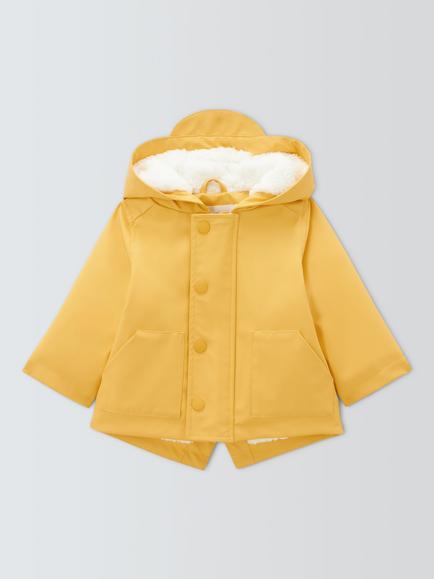 John Lewis Baby Showerproof Borg Lined Raincoat, Yellow, Yellow