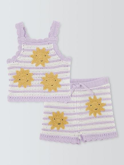 John Lewis Baby Crochet Sun Vest & Shorts Set, Purple, Purple