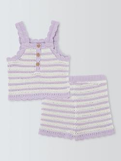 John Lewis Baby Crochet Sun Vest & Shorts Set, Purple - view 2, Purple