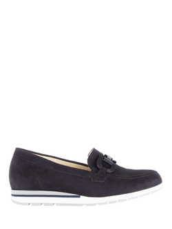 Gabor Baby Wide Fit Suede Loafers, Dark Blue, Dark Blue