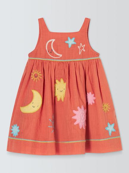 John Lewis Baby Embroidered Celestial Dress, Red, Red