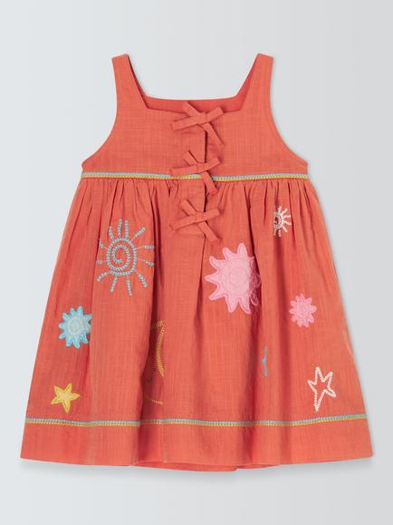 John Lewis Baby Embroidered Celestial Dress, Red - view 2, Red
