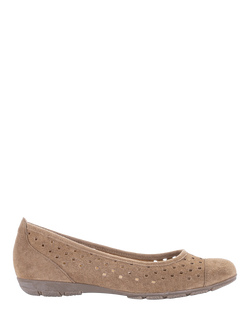 Gabor Ruffle Punch Hole Suede Ballerina Pumps, Peanut, Peanut