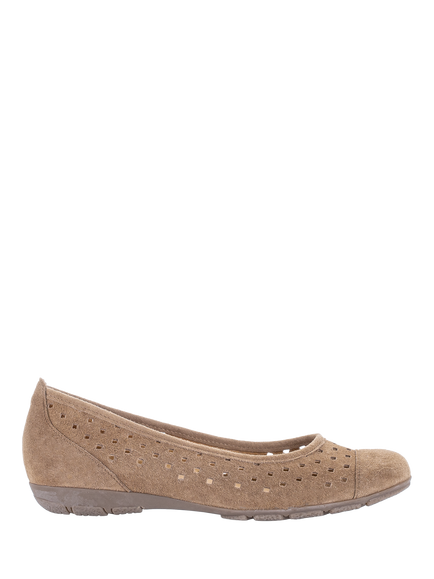 Gabor Ruffle Punch Hole Suede Ballerina Pumps, Peanut