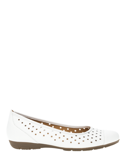Gabor Ruffle Punch Hole Leather Ballerina Pumps, White, White