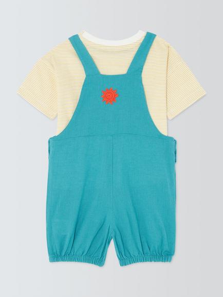 John Lewis Baby Embroidered Bibshorts & T-Shirt Set, Green - view 2, Green