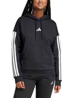 adidas Women's 3 Stripes Fleece Hoodie, Black, Black