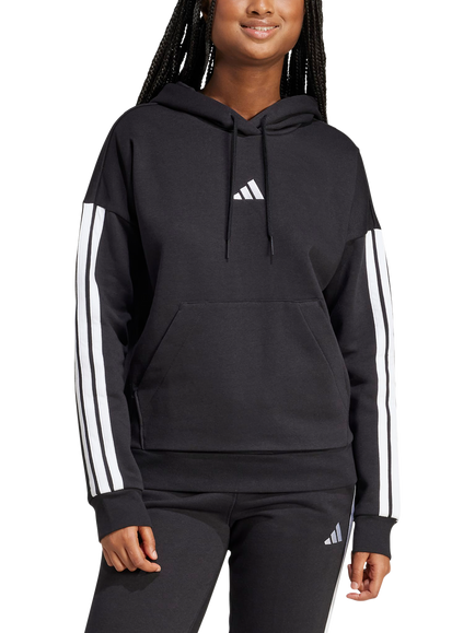 adidas Women's 3 Stripes Fleece Hoodie, Black, Black