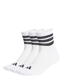 adidas 3-Stripes Cushioned Sportswear Mid-Cut Socks, Pack of 3, White, White