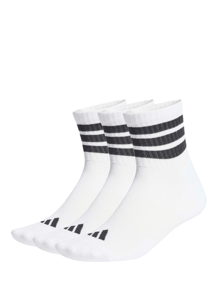 adidas 3-Stripes Cushioned Sportswear Mid-Cut Socks, Pack of 3, White, White