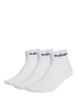 adidas Men's Think Linear Ankle Socks, Pack of 3, White, White
