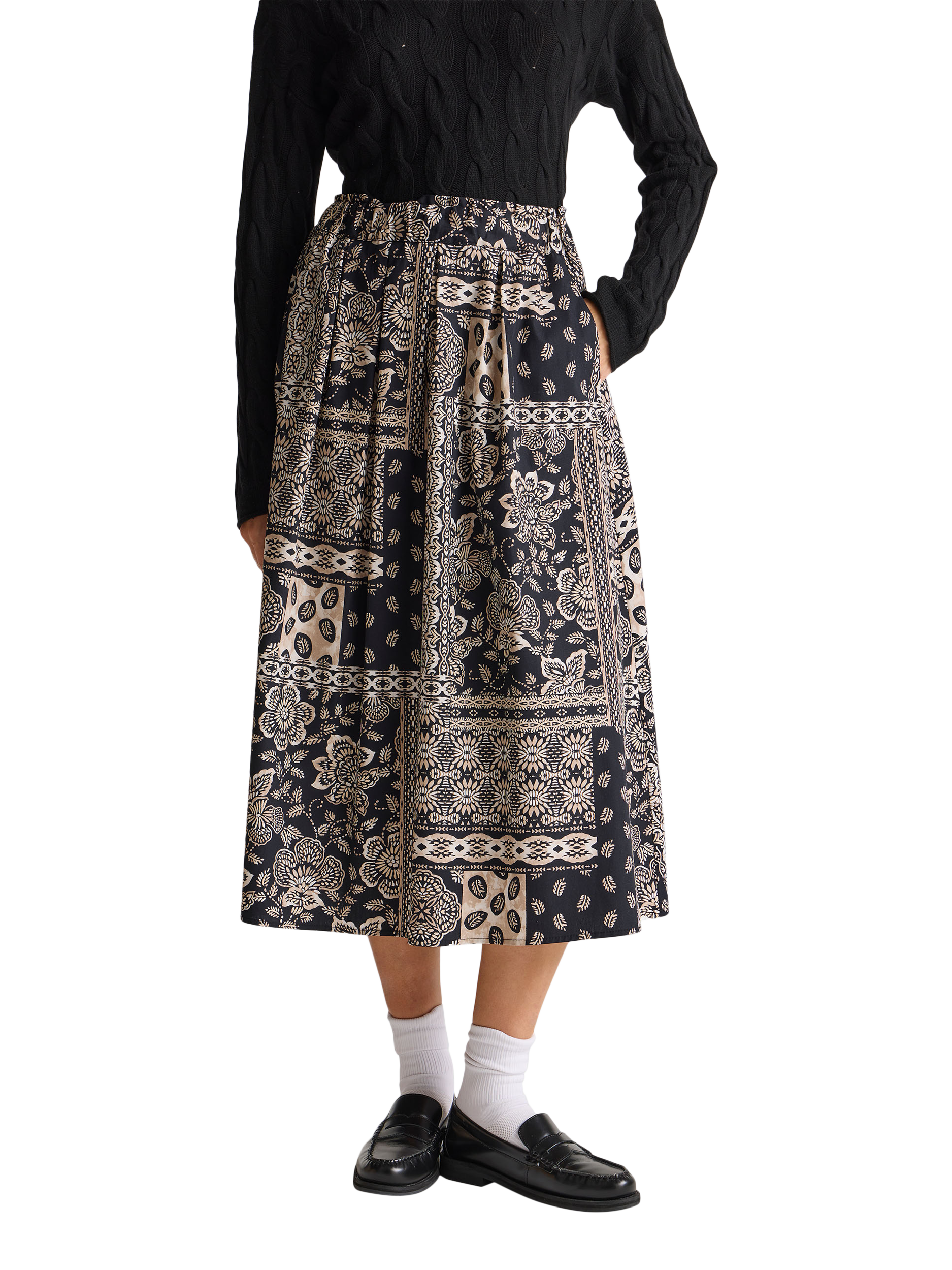 Product image 1 of 3, which shows Benetton Floral Midi Skirt, Blue, XS