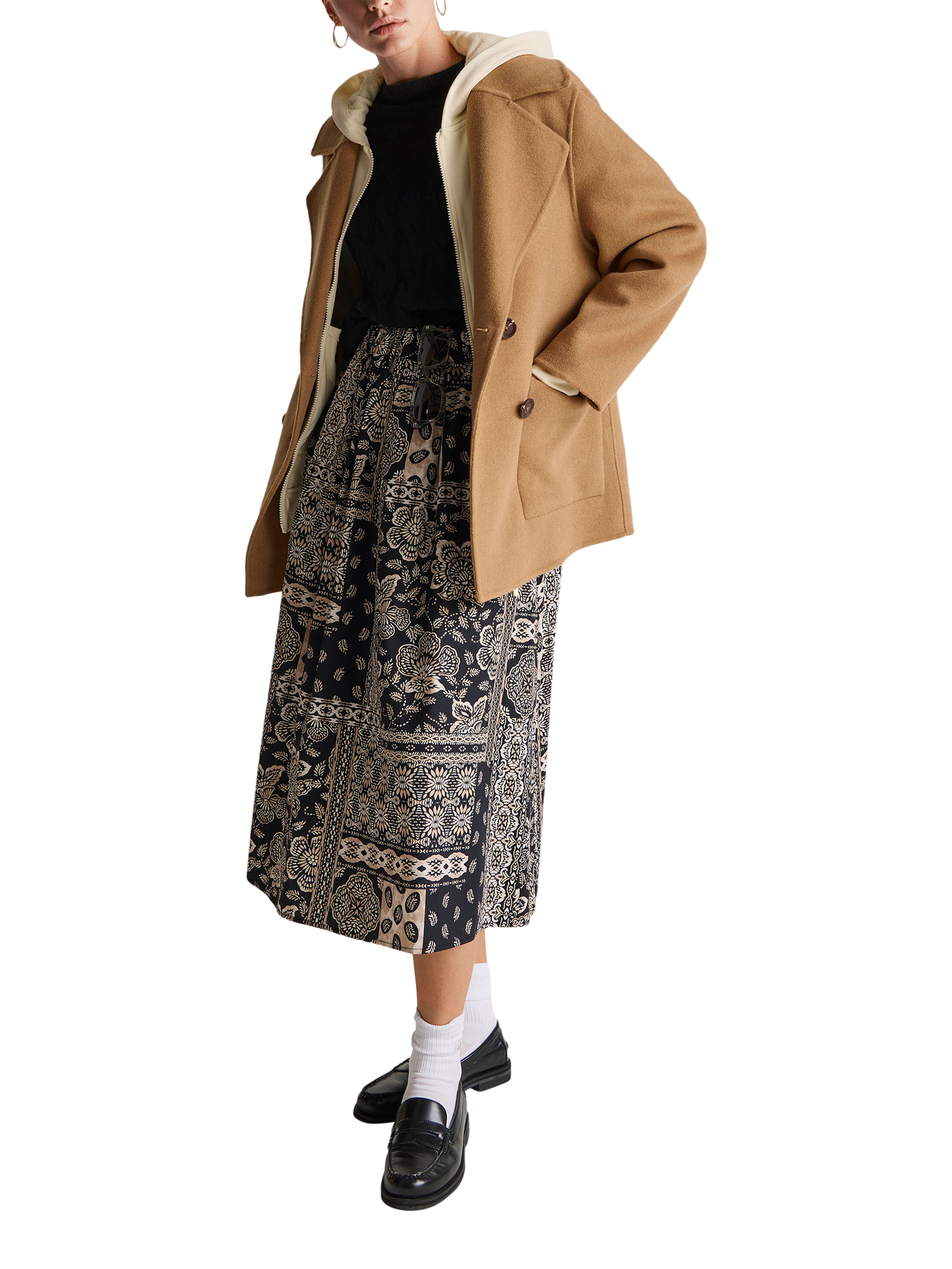 Product image 3 of 3, which shows Benetton Floral Midi Skirt, Blue, XS