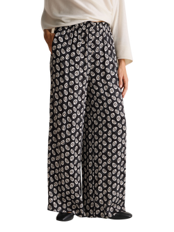 Benetton Abstract Wide Leg Trousers, Black/Multi, Black/Multi