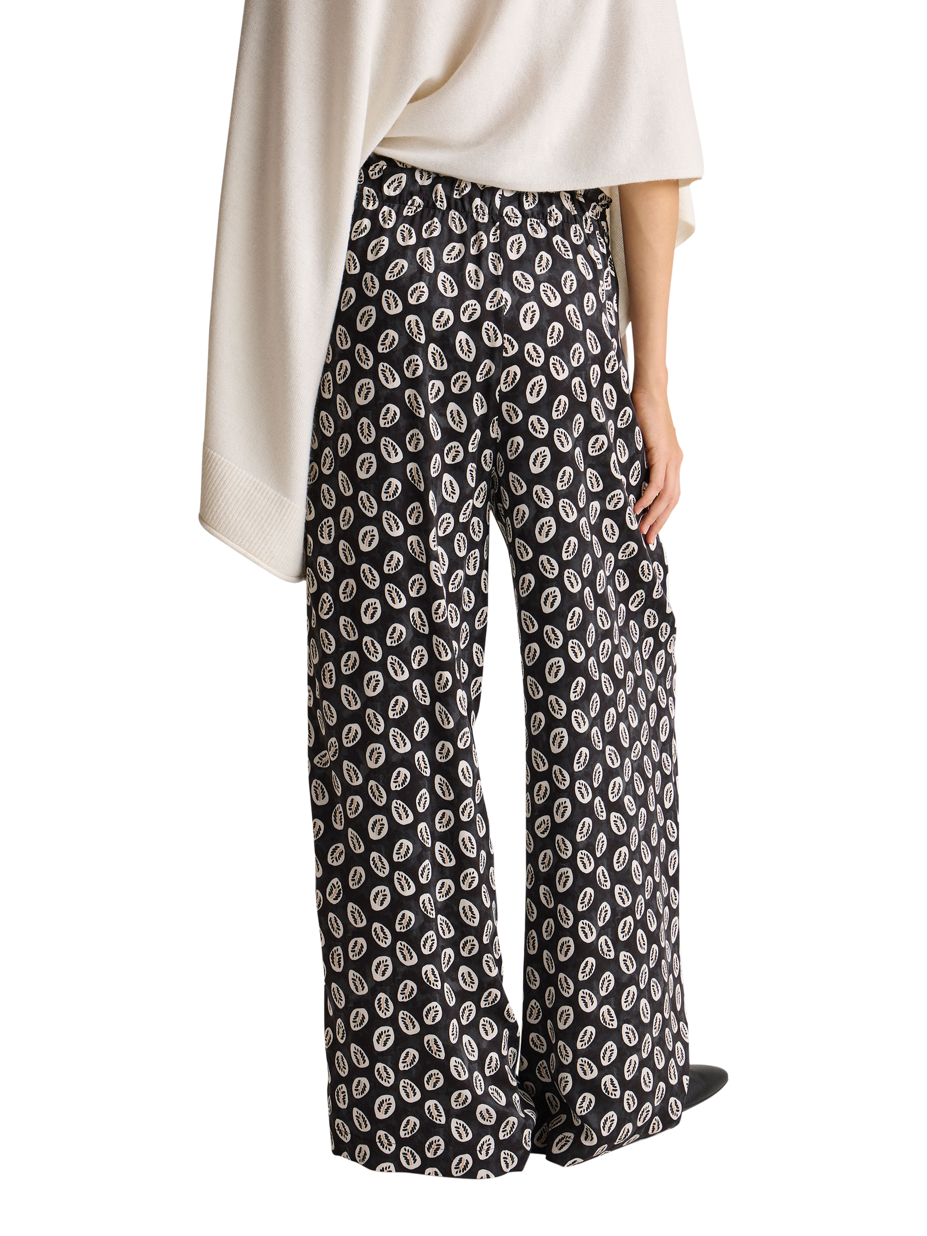 Product image 2 of 4, which shows Benetton Abstract Wide Leg Trousers, Black/Multi, XS